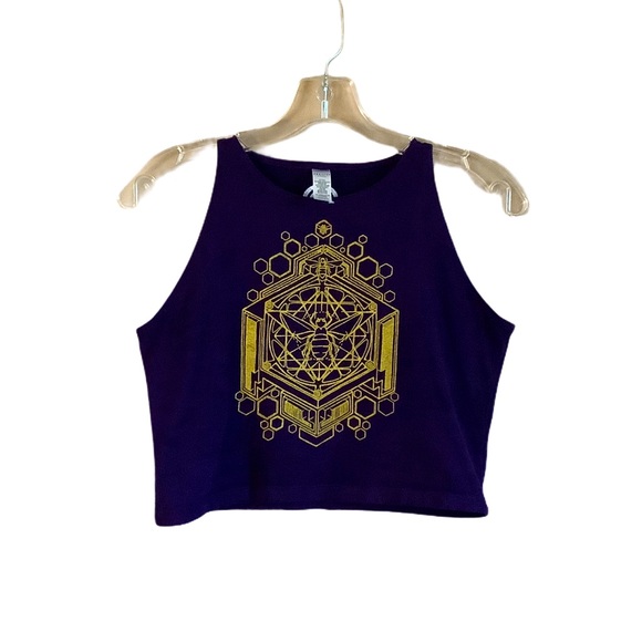 UriahClearLight Tops - UCL Golden Bee Honeycomb Purple Fitted Crop L